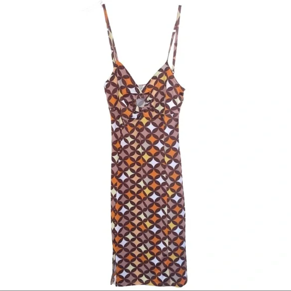 “NO COMMENT” Retro Geo Printed Mini Dress - Picture 2 of 3